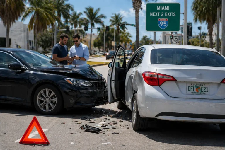 Florida highway traffic with police patrol on shoulder