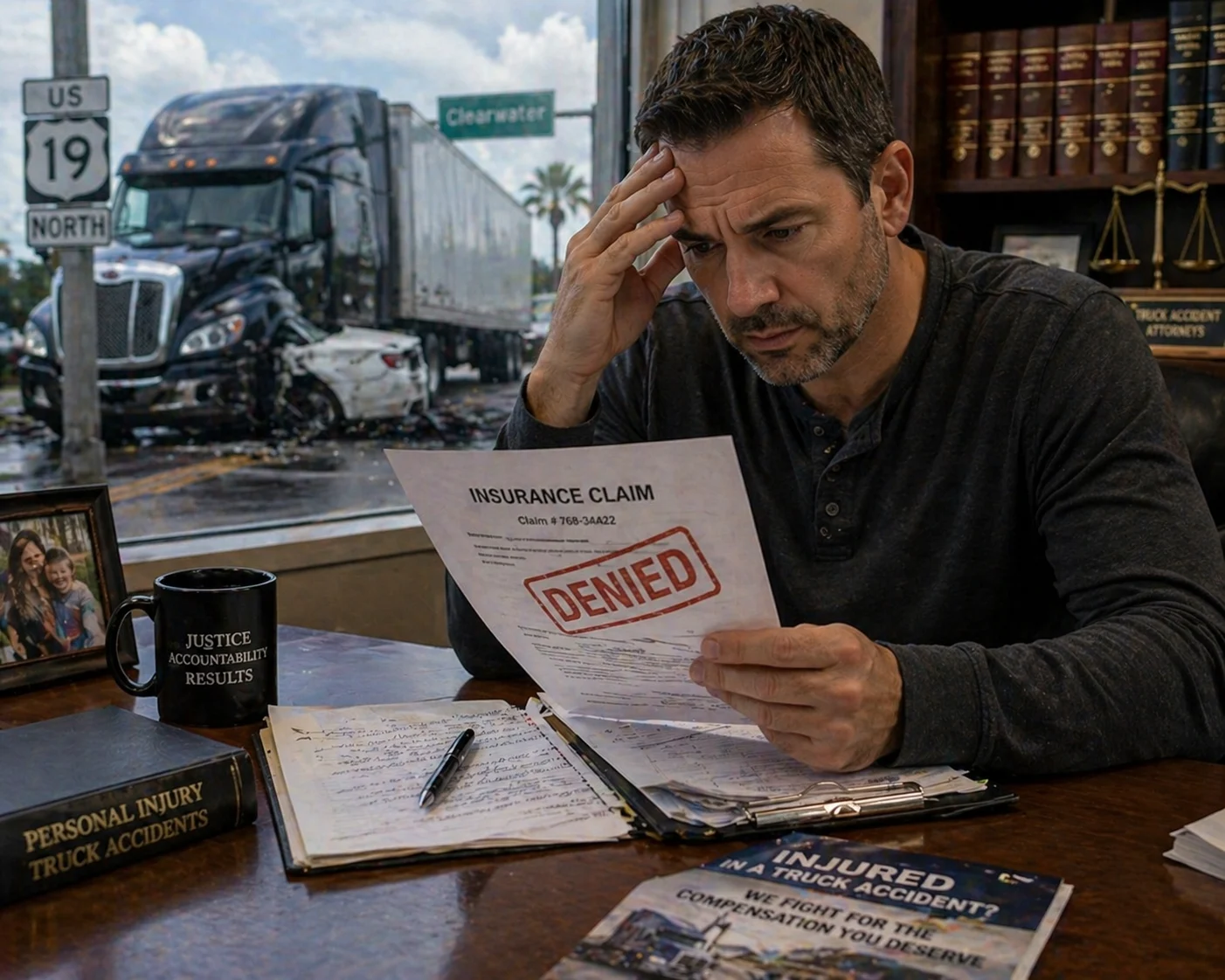 clearwater trucking crash victim reviewing denied claim paperwork