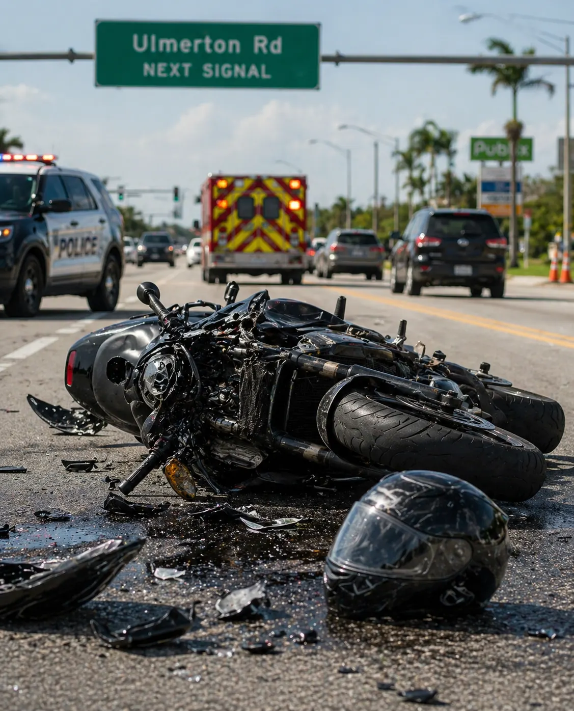 largo motorcycle crash scene on ulmerton road with damaged bike