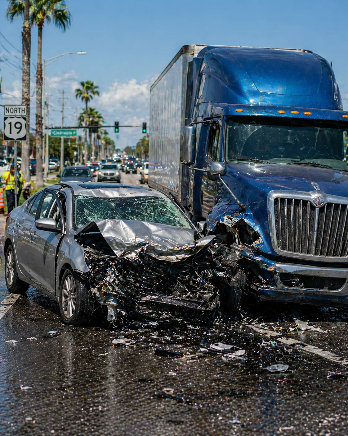 semi-truck and passenger car collision on clearwater us-19