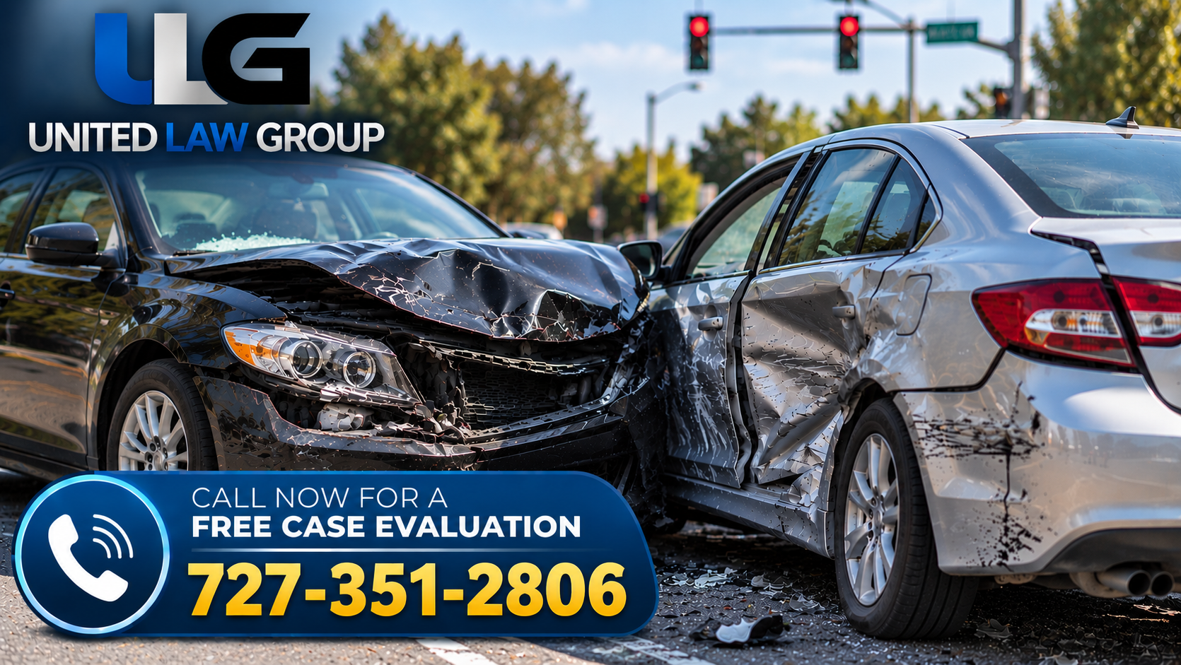 Two-car accident scene for United Law Group auto accident litigation attorneys